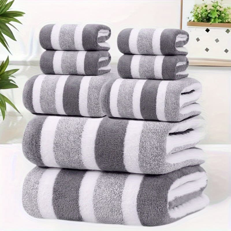 TEMU Towel Soft High Density Towel Coral Fleece Wide Strip Bath Towel Absorbent Towel Thickened Large Bath Towel Set