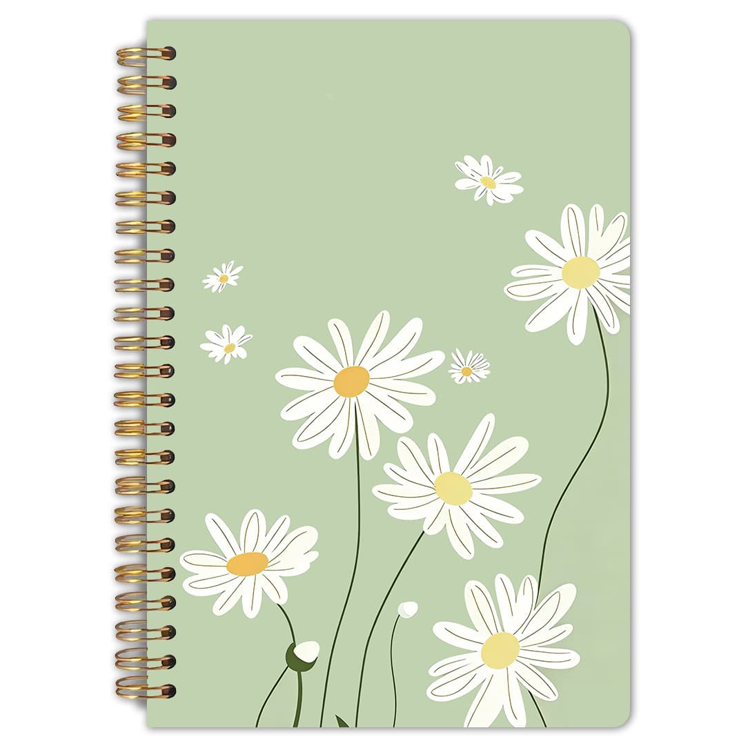 TEMU 1pc Daisies On Sage Green - Floral Notebook, 5.5x8.3 Inches, High Quality Lined Inner Pages, Minimalist Daisy Illustration Art, Gift For & Calm &