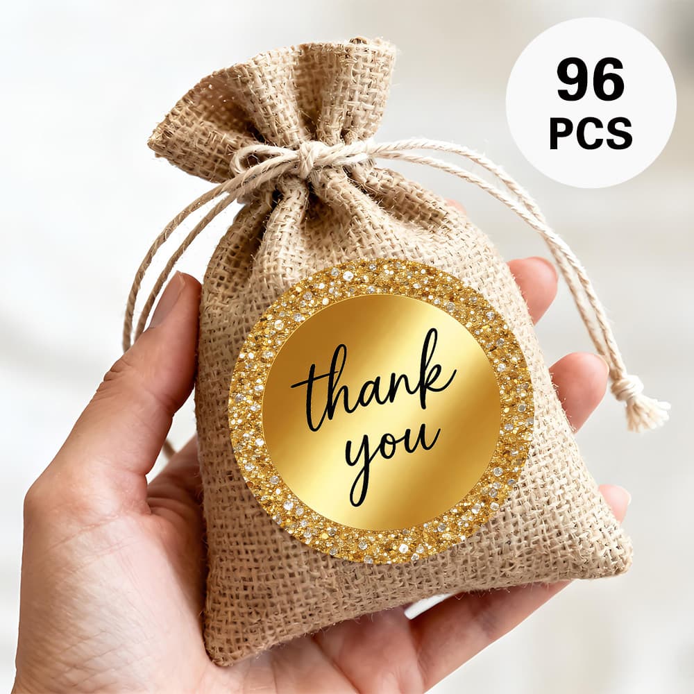 TEMU 96pcs Thank You Circular Stickers: Golden Glitter Border With Smooth Golden Background In Luxurious , Ideal For Premium Gift Wrapping, Boutique Packaging, Customer Thank-you Notes, Etc