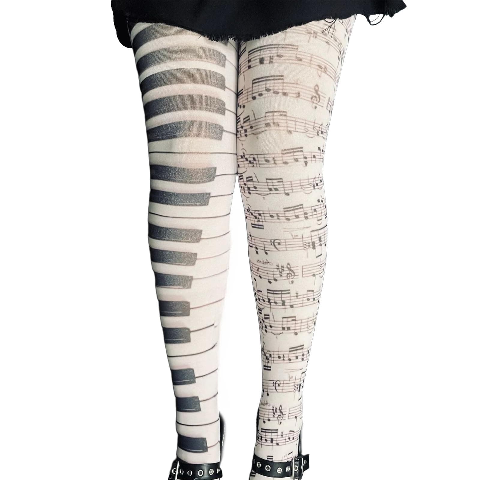 TEMU 1 Pair Of Piano Note Printed Pantyhose Gothic Style Street Thin Stockings Carnival Party Costumes