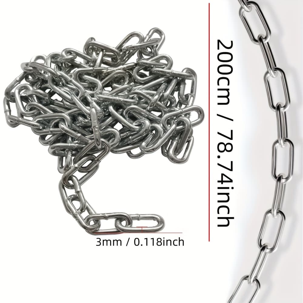 TEMU Heavy Duty 3mm Thick Stainless Steel Chain- 78.74 Inch Long With 2 Locking Buckles, Anti-theft Cable For Dog Leash, Clothesline, Fence, Cargo, Flower Pot& Use(durable/)