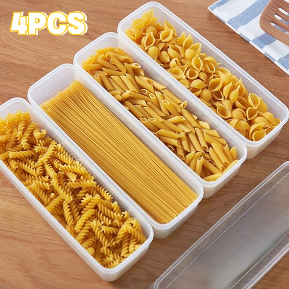 TEMU 4pcs Plastic Food Storage Container With Lid, Rectangular Closed Storage Container, Horizontal Storage Tank For Onion, Coriander, Garlic, Noodles, Eggs And Pantry Pasta, Excluding Bpa