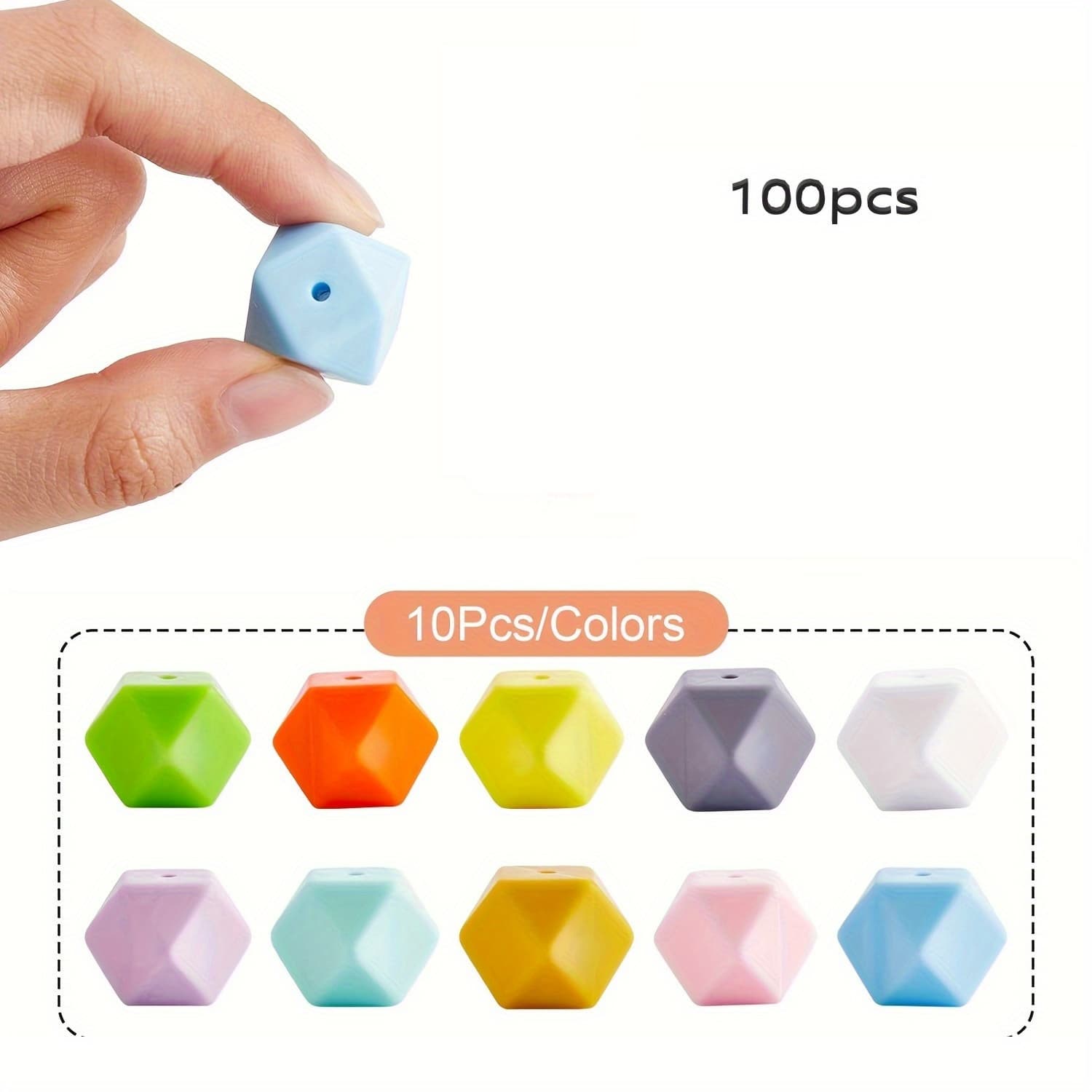 TEMU 100pcs Silicone Beads, 14mm Hexagonal Silicone Beads Bulk Assorted Rubber Large Polygonal Silicone Beads For Keychains, Lanyards, Bracelets, Necklaces, Jewelry Making Crafts