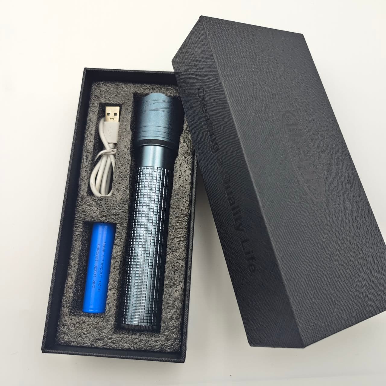 TEMU 3000 Lumen Aluminum Alloy Flashlight, Rechargeable Led Flashlight With Charging Line, High- Lighting, Type-c, 6 , Cob Side Light, , Suitable For Camping, Hikining, As A Gift