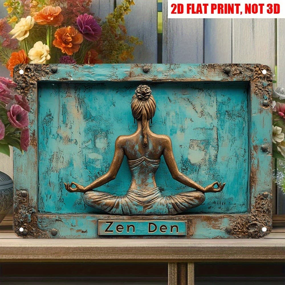 TEMU 2d Flat, 12x8 Inch Metal Wall Art Sign - Bohemian Turquoise & Distressed Iron Decor Suitable For Home Gym Studio, , - -free Gift For , Decorations With Text, 2d Flat
