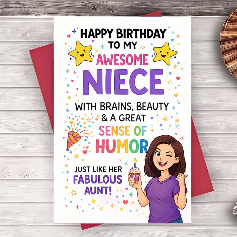 TEMU (one Envelope And 1 Greeting Card)funny Birthday Card For Niece From Aunt Cute 2d Greeting Card For Party Celebration Gift Ideasgreeting Card