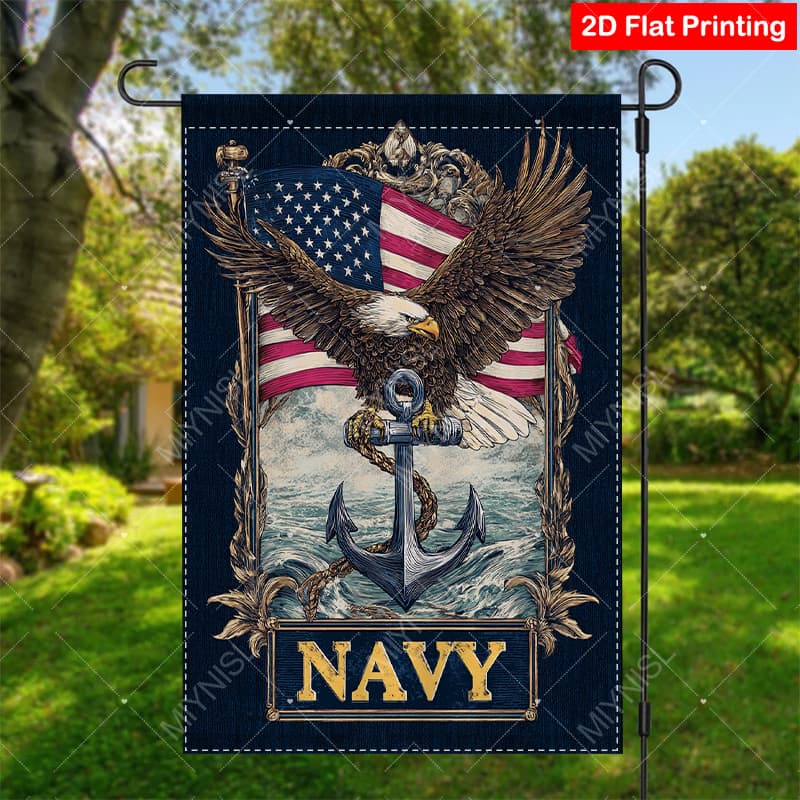 TEMU A Single Piece, 2dflat, Single-sided Printed, Polyester Garden Flag Featuring An Eagle And Navy Emblem, Suitable For Yards, Gardens, And Festive Celebrations (flagpole Not Included)