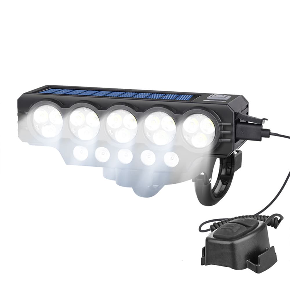TEMU Solar-powered Bike Headlight With Usb Rechargeable Flashlight Bike Light Front Bike Light With Horn 2 Lighting For Mountain Biking Cycling