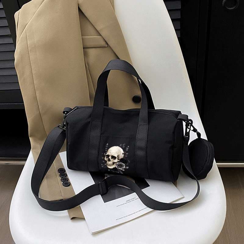 TEMU 1pc Skull And Black Roses Women Handbag Gothic Vintage Style Crossbody Bag 2d Flat Printing Detachable Shoulder Strap Design Gift For /valentine's Day/new Year/birthday!
