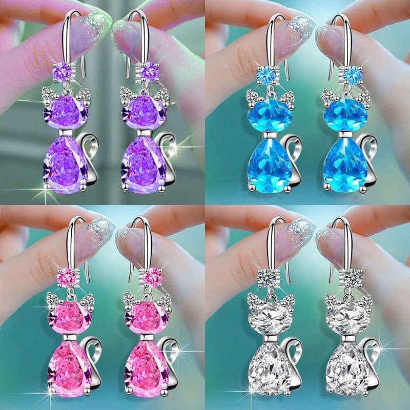 TEMU 8pcs K-plated Cat Earrings Suitable For - Cute K+ Cat Earrings For Party & Casual Attire, Birthday & Christmas Gifts, Dainty K-plated ( Wear)