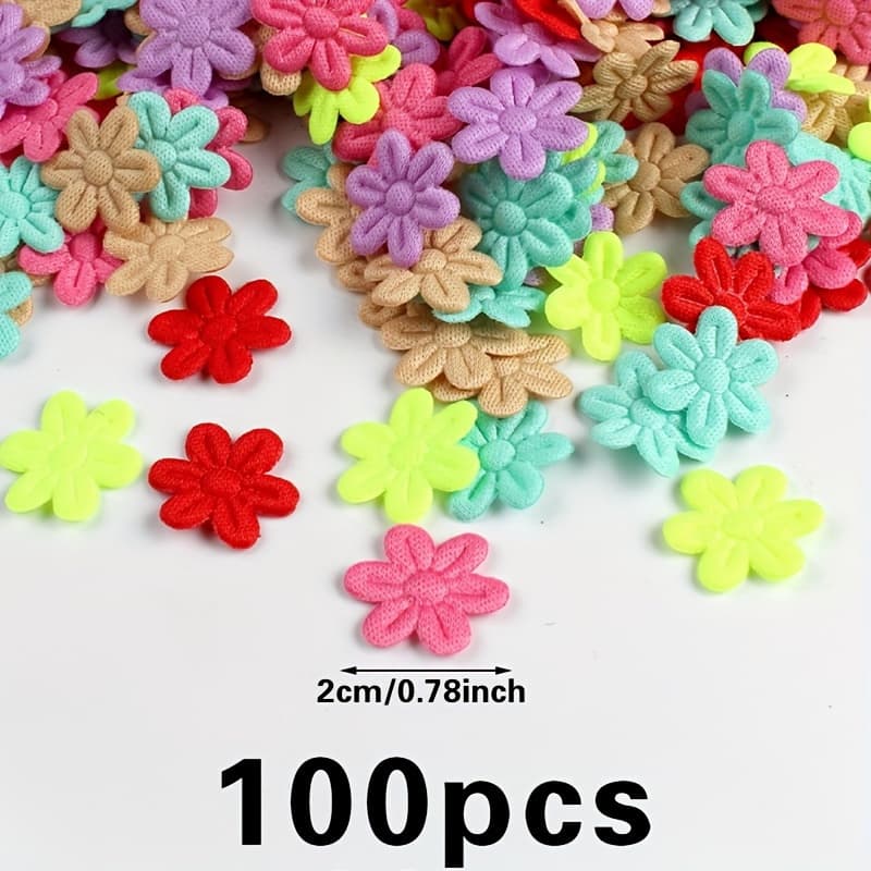 TEMU 100pcs Vibrant Polyester Fabric Flowers For Diy Crafts – Assorted Sizes & Colors, Clothing, Hats, Sewing, Hairbows, And Bows