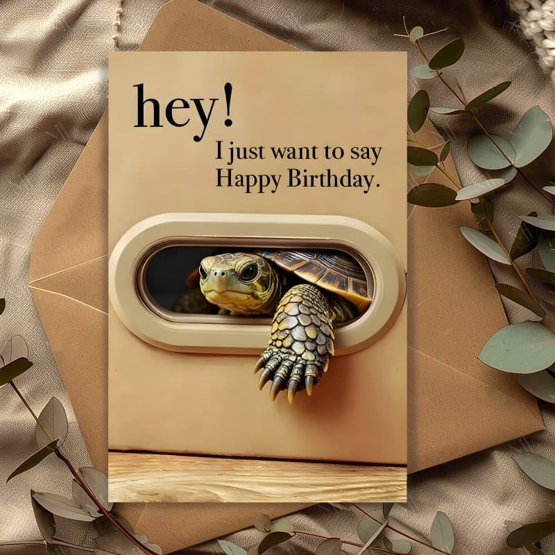 TEMU Li 1pc Unique Tortoise For Animal Peeking Through Door Window Birthday Card - "hey! Happy Birthday" Funny Best Friend Birthday Decorations, Family - Birthday Party Supplies, Themed Gift For