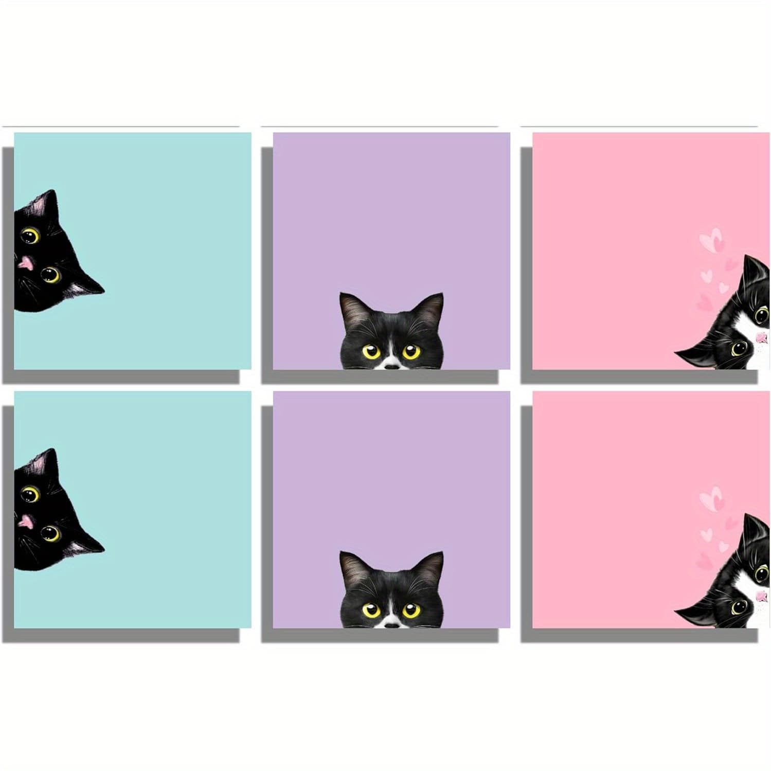 TEMU 3/6/12pcs Black Cat Sticky Notes Set, Pink Self- Pads, Cute Memo Pads Super Adhesive Note Card For Cat Lover Gift, Teacher Office And School Supplies, 3x3in