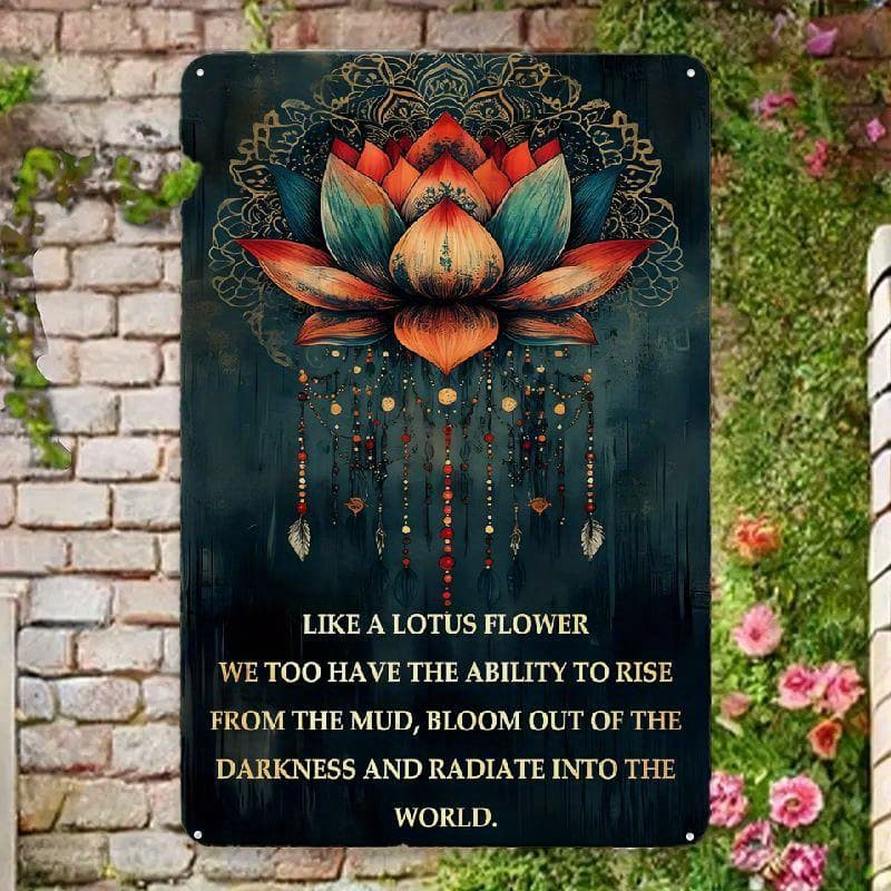 TEMU 2d Flat, Vintage-inspired For Lotus Flower Metal Tin Sign - 8x12 Inch, Waterproof & Weather-resistant Wall Art For Home, Office, Cafe, Or Garden Decor, Metal Wall Art Decor