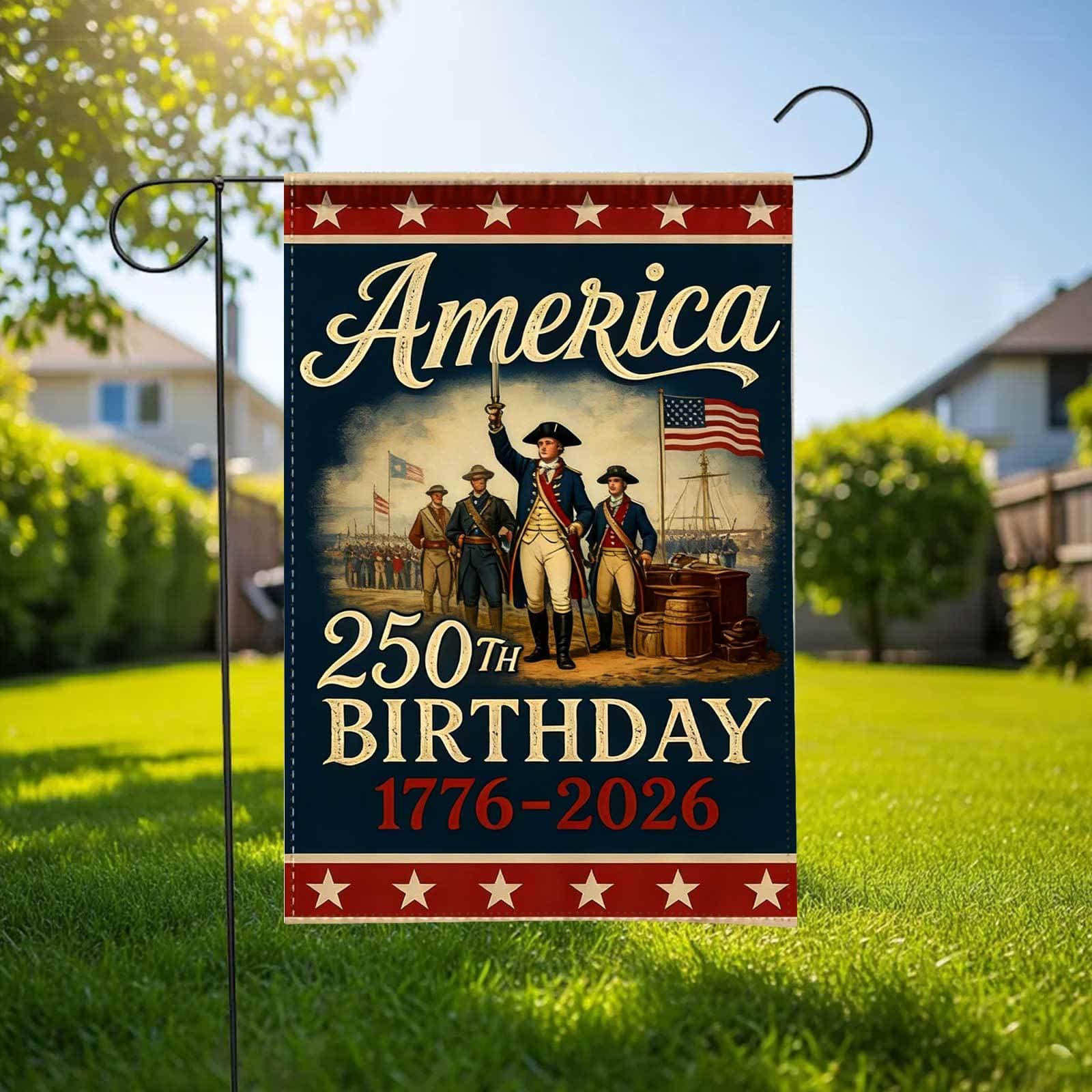 TEMU 250 Years Flag, Polyester Double Sided Yard Flags 250th Years Anniversary Usa Patriotic Banner Double, Sided With Stars And , 1776-2026 Commemorative, 12x18 Inch