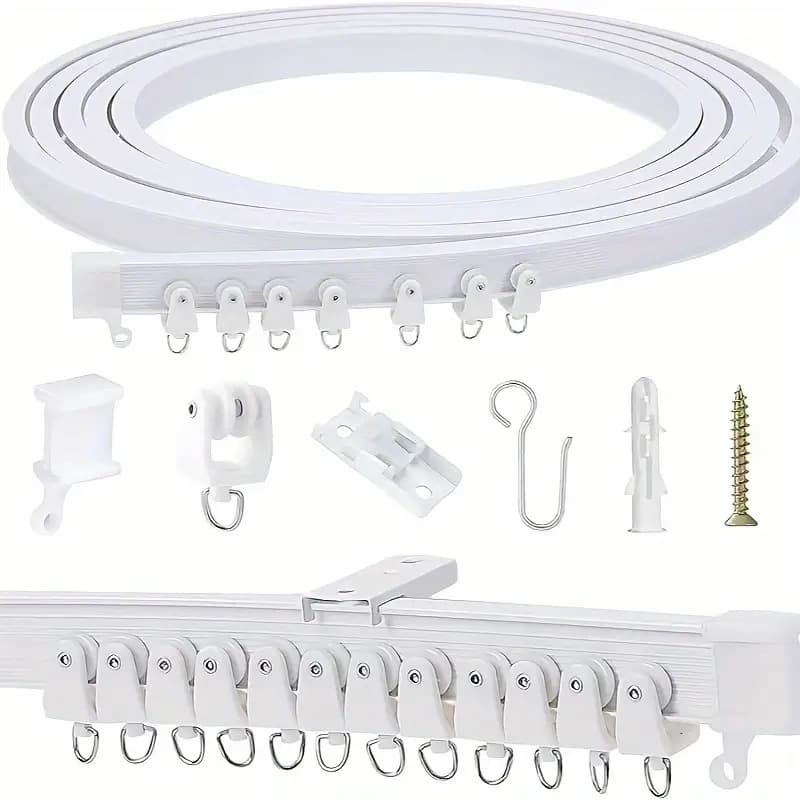 TEMU Flexible Ceiling Curtain With Multiple Hooks And Brackets - White Metal Rails For Room Partitions, Bathrooms, And Rvs | Durable Multifunctional Hardware Suitable For Fashionable Home Decor