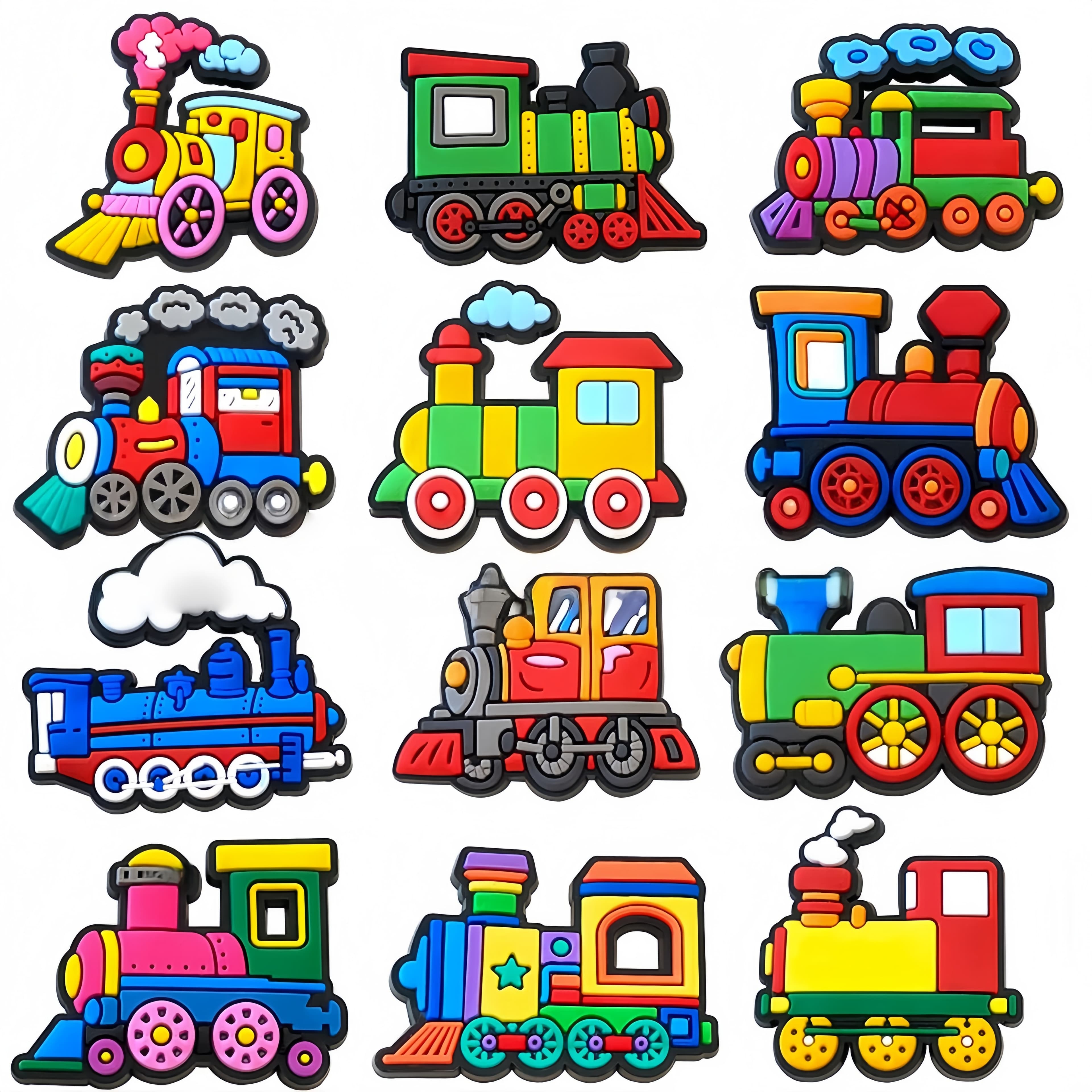 TEMU 12pcs Colorful Train-themed Shoe Charms - Creative Inspiration, Detachable Pvc Decorations, Suitable For Sandals And Bag Decoration, Diy Decorative Accessories, Holiday Parties And Birthday Gifts