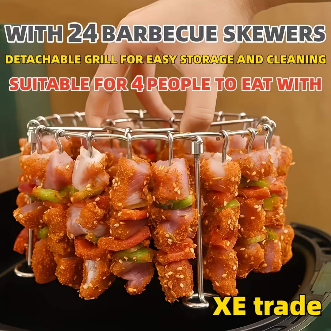 TEMU 304 Stainless Steel Rack+ 24 Skewers, Suitable For 3qt-6qt Air Fryer Ovens, Essential For Kitchen And Outdoor Grilling, And Prevents Burning, Ideal For Grilling Meat And Vegetables