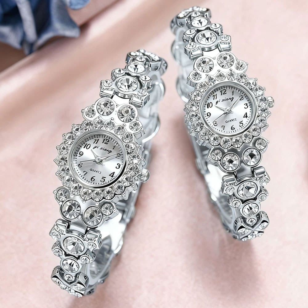 TEMU 2pcs/set Luxury Quartz Elegant Glitter Bracelet Wrist Watches, Match Different Outfits, Anniversary Birthday Graduation Christmas New Year Gifts