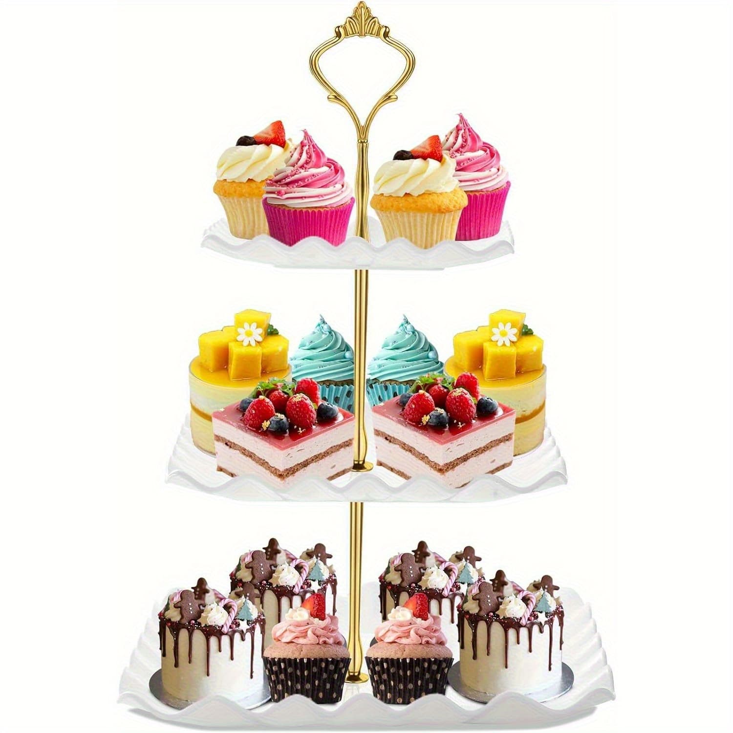 TEMU Three-tier Cupcake Display Stand, Ideal For , Birthdays, And Weddings, Made Of Plastic With A Metal Support,