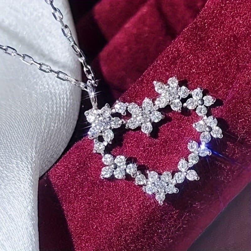 TEMU Elegant Inlaid Synthetic Zirconia Romantic Heart Pendant Necklace For Women Wedding Necklace Daily Leisure Vacation Party Banquet Wear Necklace Valentine's Day Jewelry Gift