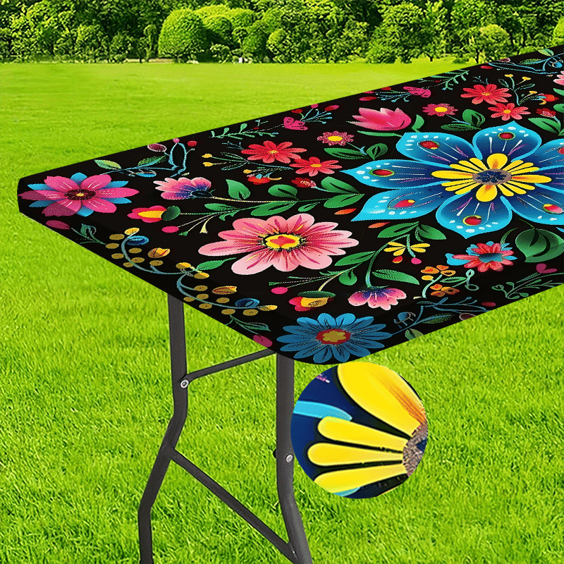 TEMU 1pc, Outdoor Tablecloth - With Bohemian Floral Print, Suitable For Camping, Picnics And Garden Parties, Bright Colors, Indoor/ Outdoor Use Garden Set