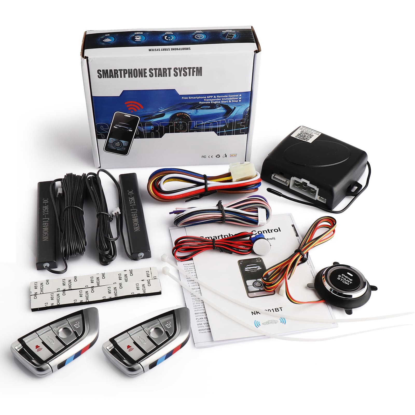 TEMU Car Stop Kit, 12v Engine Start Alarm System, Pke Keyless Entry With Push Button, App & Remote Control, Professional Installation Needed, Without Battery