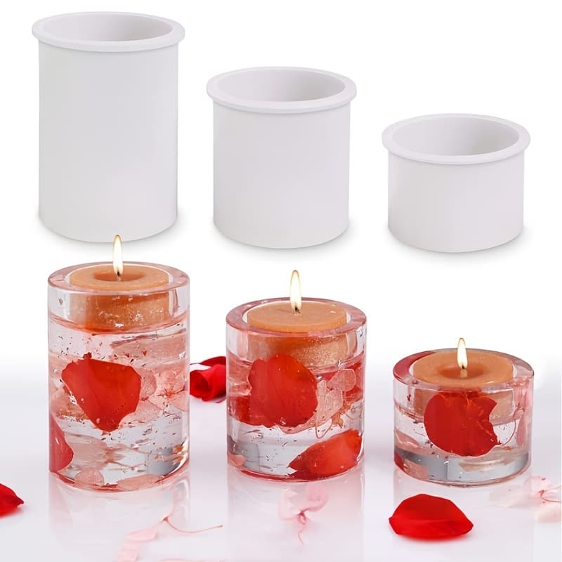TEMU Resin Candle Holder Mold, Set Of 3 Cylindrical Candle Holder Epoxy Resin Casting Silicone Molds, For Epoxy Resin Diy Votive Candle Holder Wedding Party Home Decoration