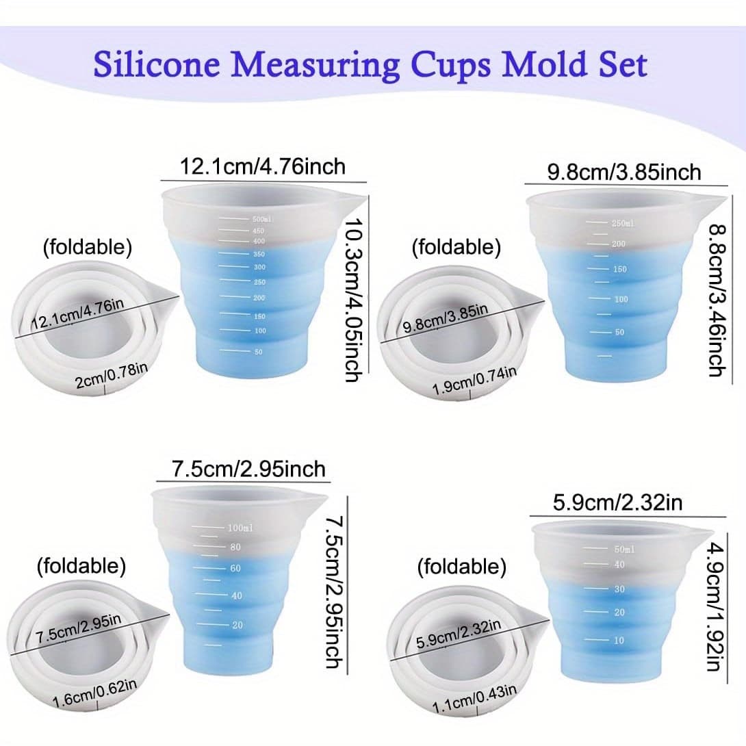 TEMU Set Of 4 Resin Measuring Cups With Graduated , Collapsible Design, In Sizes Of 50ml, 100ml, 250ml, And 500ml, Ideal For Mixing Epoxy, Tumblers, And Making Paint