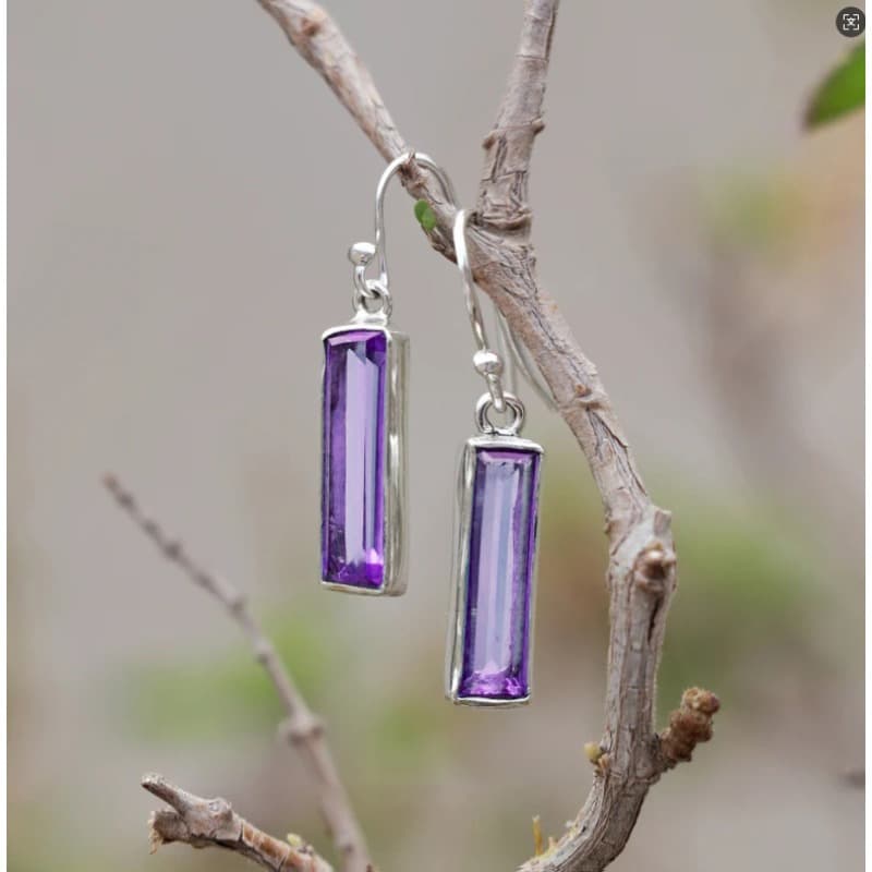 TEMU 1pc Stylish And Sophisticated Purple Gemstone Glass Rectangular Earrings For Women, Perfect For Gifts At For Banquet Parties