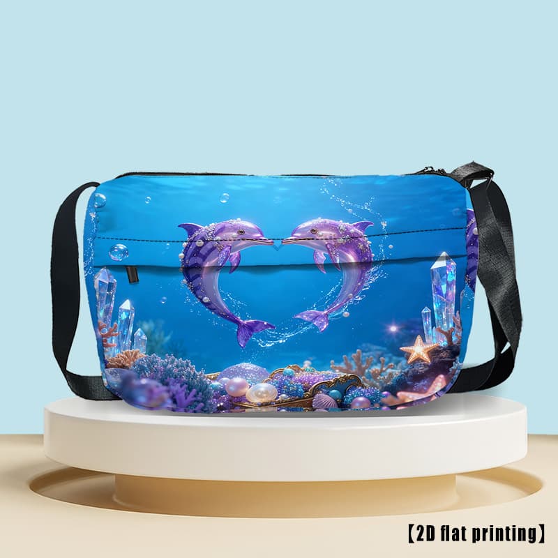 TEMU Women's Dolphin Print Crossbody Bag With Adjustable Strap - Lightweight Handbag Suitable For Work & Casual, /, Zipper Closure, Birthday/holiday Gift For Wife/mother, Dolphin-themed Purse
