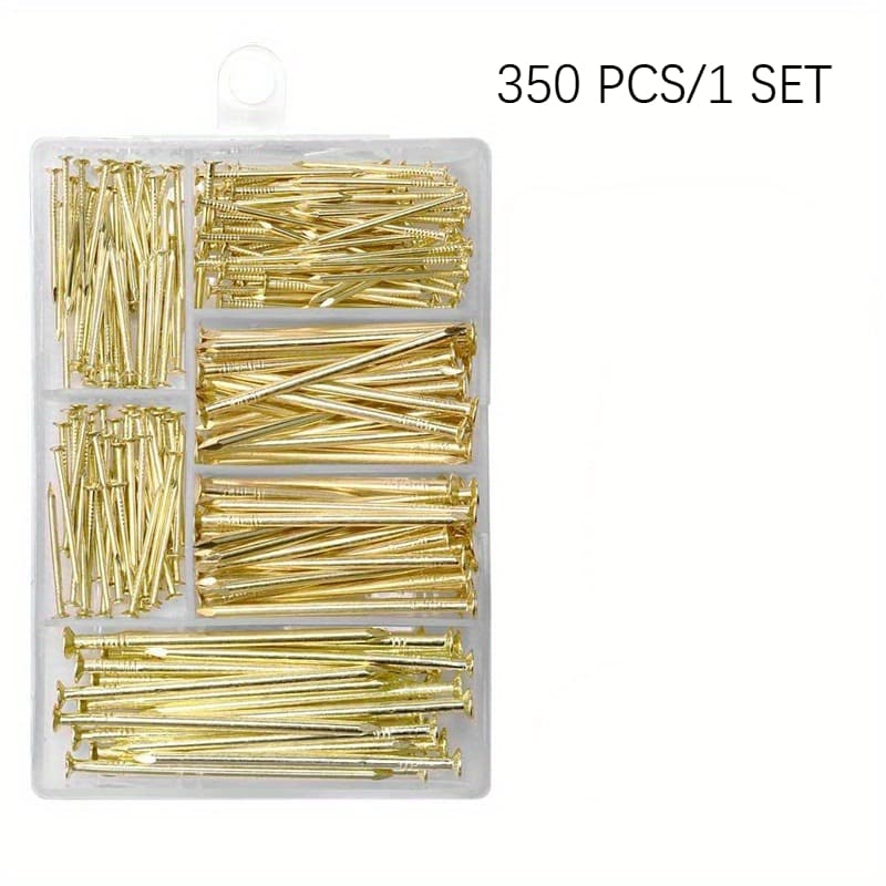 TEMU 350pcs Hardware Nail Assortment Kit, 6 Sizes Spiral Shank Nails, Wood& Wall Nails For Picture Hanging, Resistant& Durable, With Storage Box