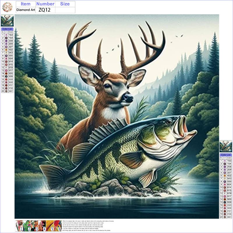 TEMU 5d Diamond Painting Compatible For & - Deer And Fish -themed Round Diamond Beads With Vibrant Colors Suitable For Home/office Wall Decor, Diy Craft Project, Holiday Gift ('s Day/valentine's)
