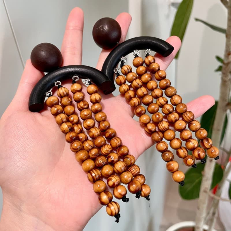 TEMU Women's Wooden Beaded Dangle Earrings - Long Bohemian Wood Beads With Fringe Tassel, Wood Grain Retro Ethnic Jewelry Suitable For Valentine's Day Gift