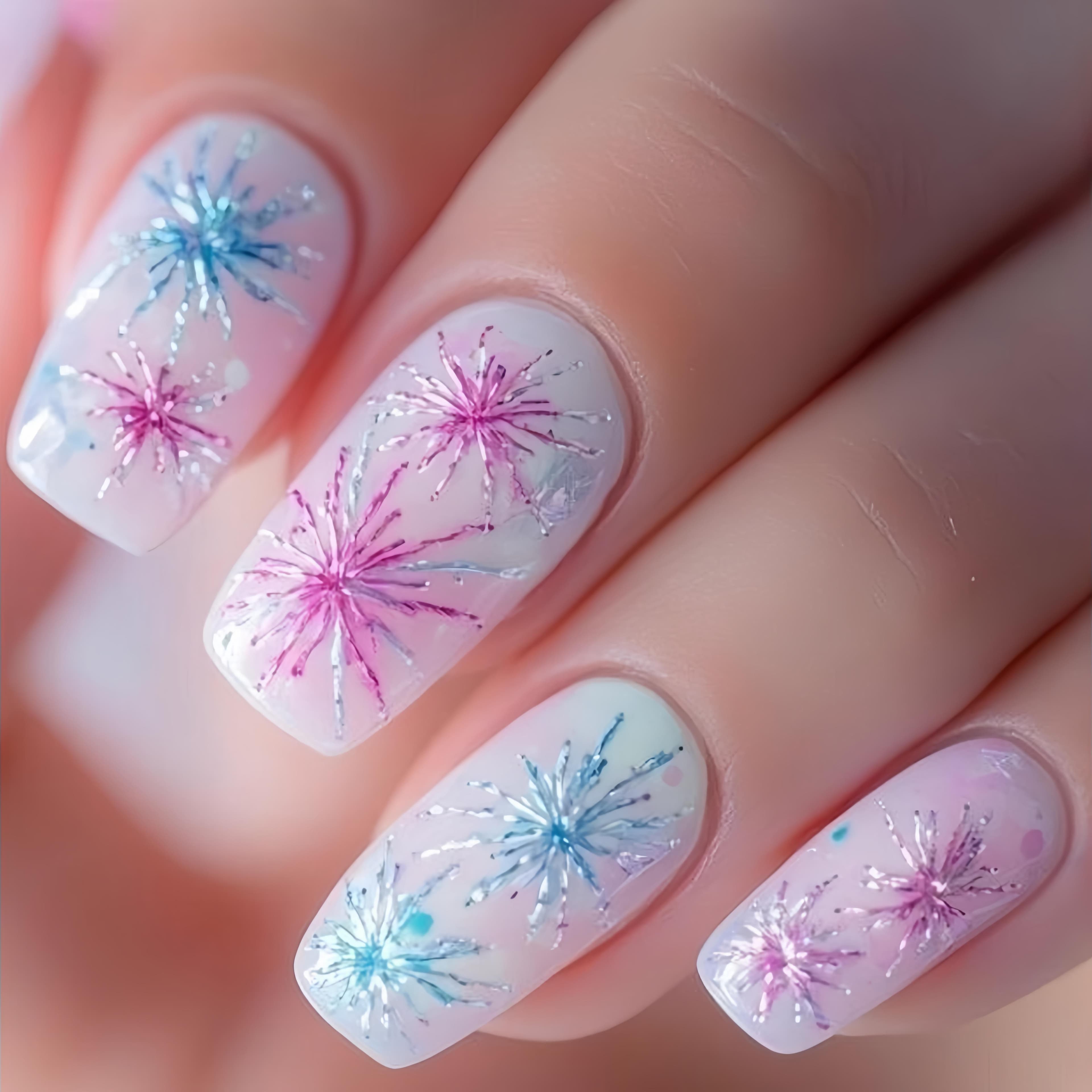 TEMU 24pcs Firework Gradient Nails, Removable Press-on Nails, Easy Nail Art, Women's Nails, Press-on Nails, New Year Nails, Holiday Nails
