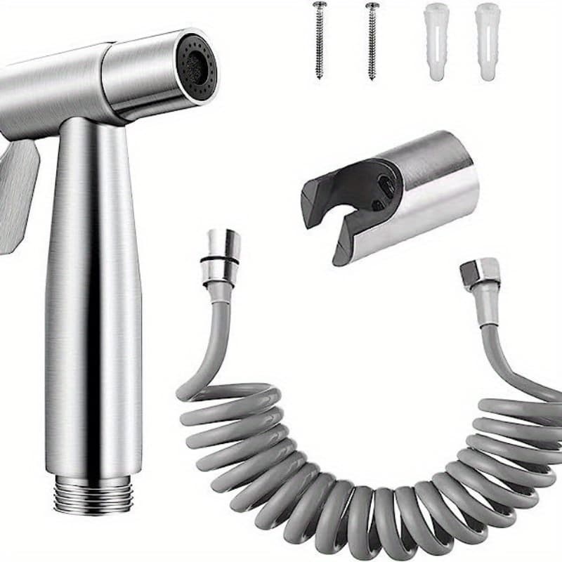 TEMU Handheld Bidet Sprayer 3pcs Set, Sprayer Adjustable Water With Bidet Retractable Spring Hose, Suitable For Women's Cleaning, Pet Bathing, Bathroom Cleaning.