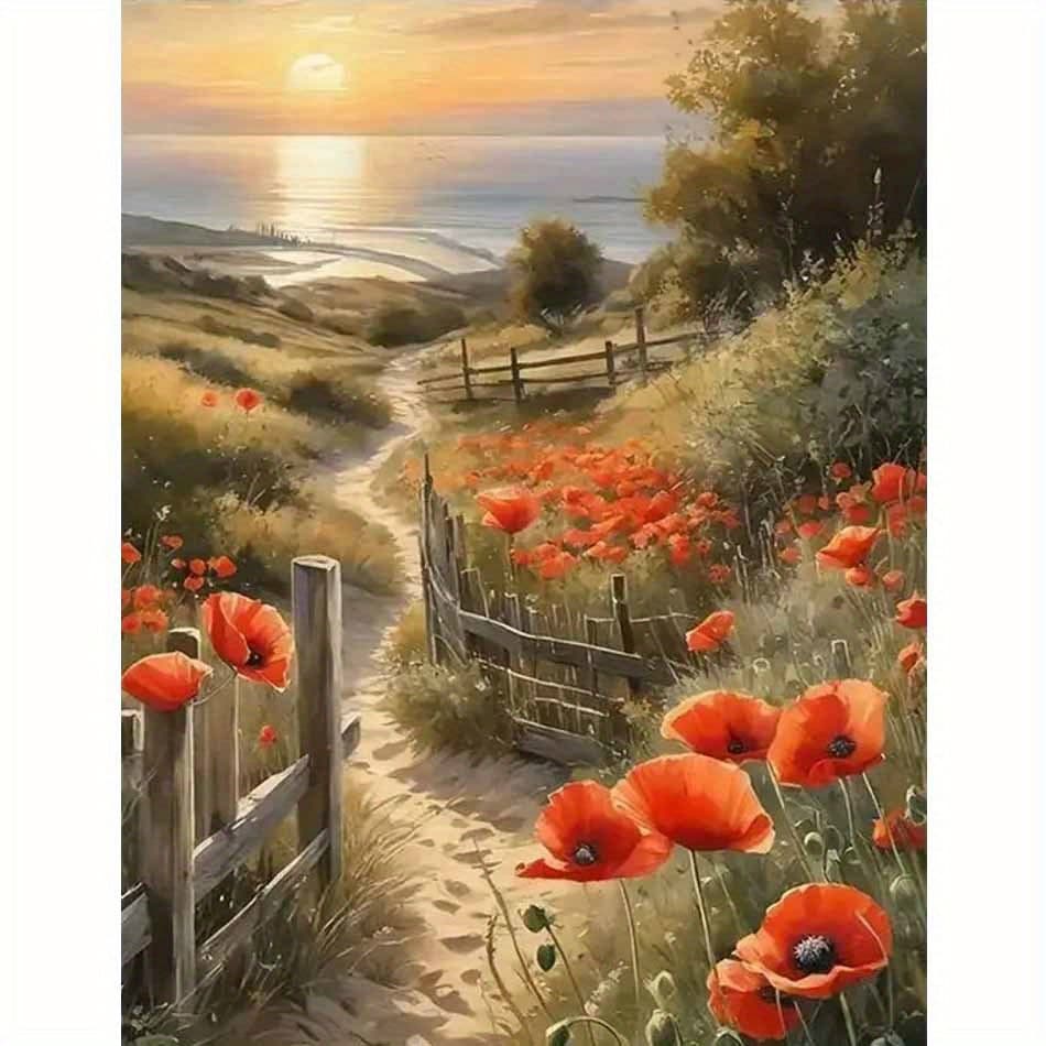 TEMU Professional Art Use, Paint By Numbers Kit For Adults Beginner, Diy Gift Canvas Painting Kits, Sunset Field Oil Painting Kit, Diy Paint Adult Crafts For Gift Home Wall 16x20inch
