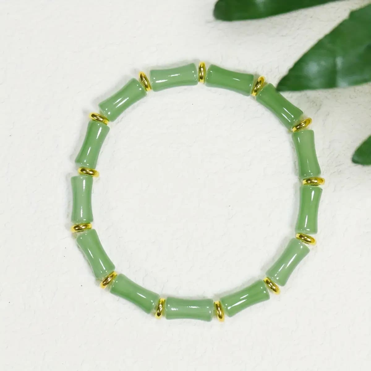 TEMU A Bracelet Featuring A Bamboo , With Green Synthetic Crystal Beads, , Success, And Fortune. Ideal For Everyday Women Or As Festive Gifts For Year