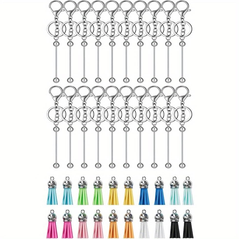 TEMU Set Of 40 Beaded Keychain Pendants Featuring Blank Bars, Large Lobster Clasps, And Tassels, Perfect For Your Own Bead Jewelry Crafts