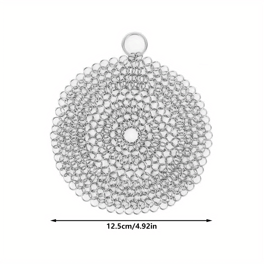 TEMU 1pc Stainless Steel Chain Nail Brush, Ideal For Cleaning Cast Iron Pots - Made From Stainless Steel, Featuring Lifting Rings, A Tool For Commercial Kitchen Maintenance