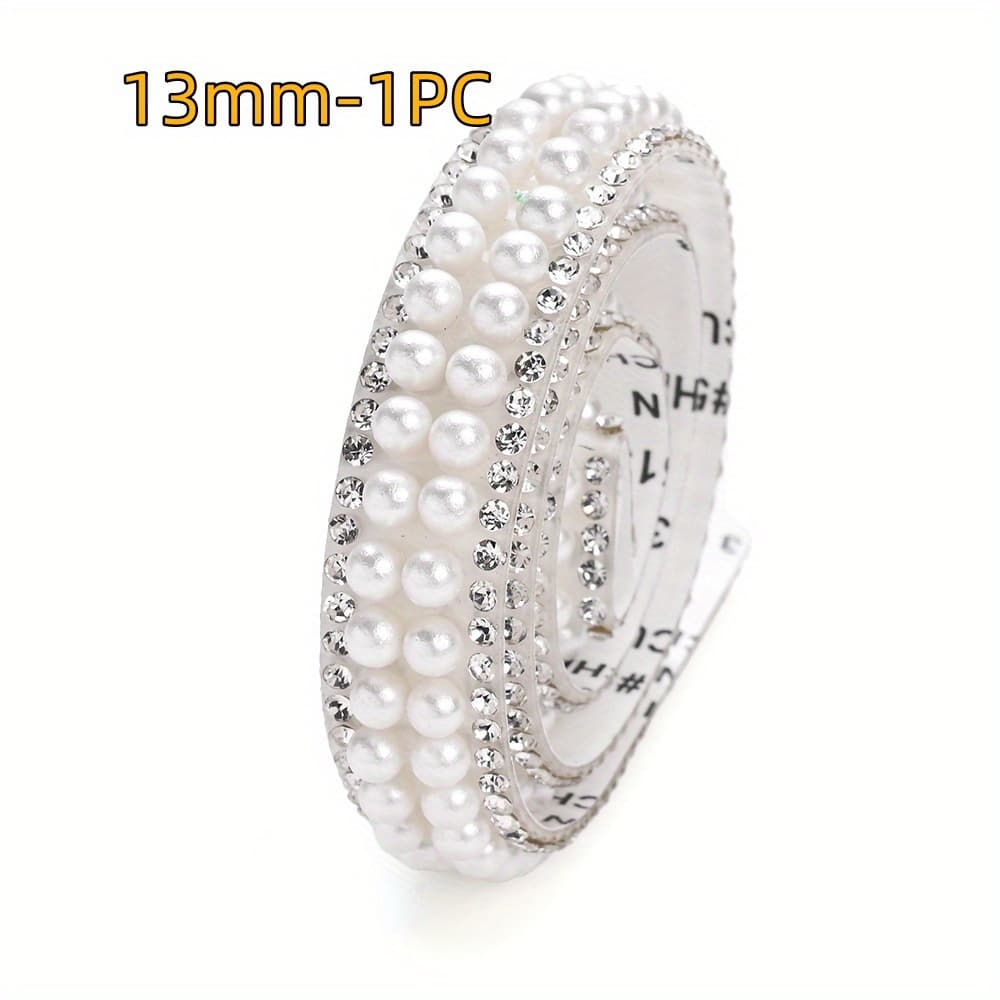 TEMU 1 Roll 10/13/18/20mm Sparkly Adhesive Ribbon, Self-adhesive Crystal Strip With Round Pearl Beads, Wedding Decor Craft Tape