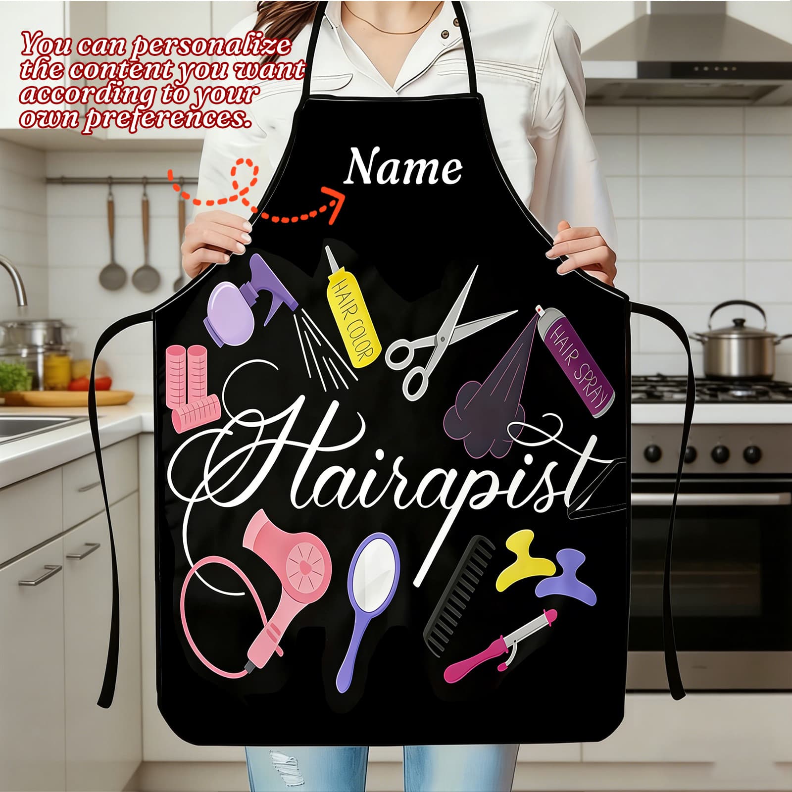 TEMU 1pc Personalized Hairstylist Barber Tool With 2d Print | Suitable For Kitchen & Hair Salon Use | Made Of Polyester | Custom Apron | Perfect Gift For Hairdressers