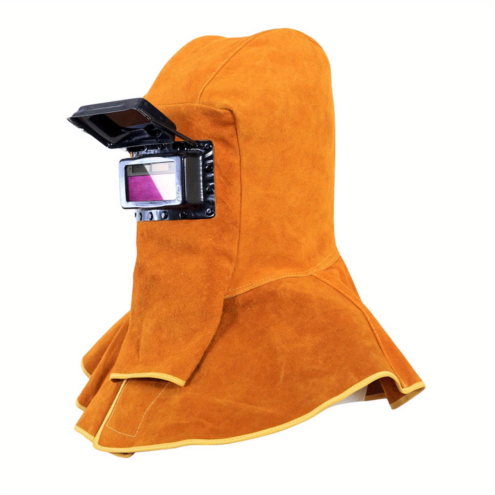TEMU (3pcs Pack) Leather Sun Hat And Helmet + Leather Gloves, With Automatic Darkening Filter, Work Hat And Helmet, Yellow Full-face Helmet And Neck And Shoulder Protection.