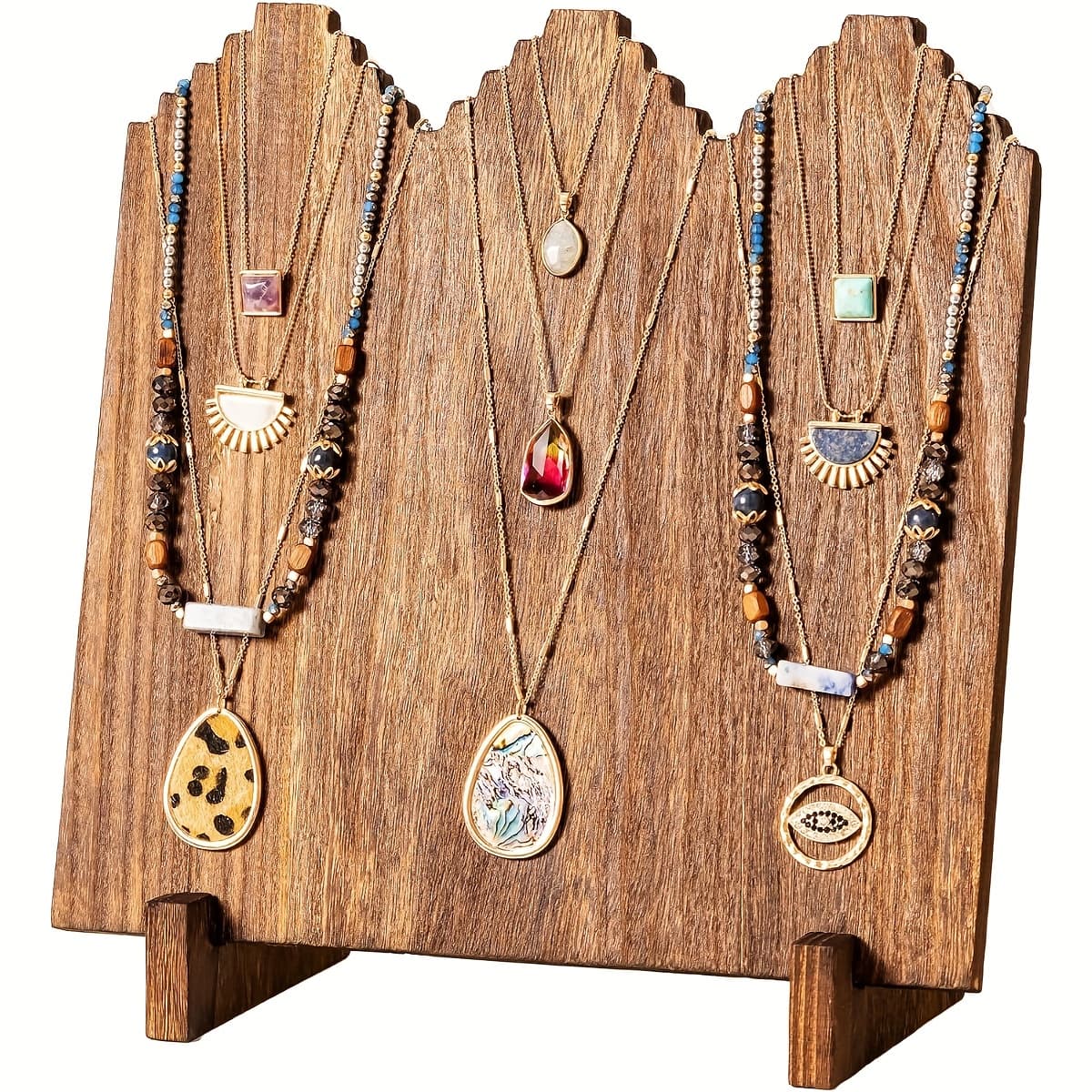 TEMU Wooden Jewelry Display Stand - Vertical Organizer For Necklaces, Perfect For Craft And Home Decoration, Durable Wood End, , Necklace Organizer For Vendors | Rustic Wooden Showcase | From Wood