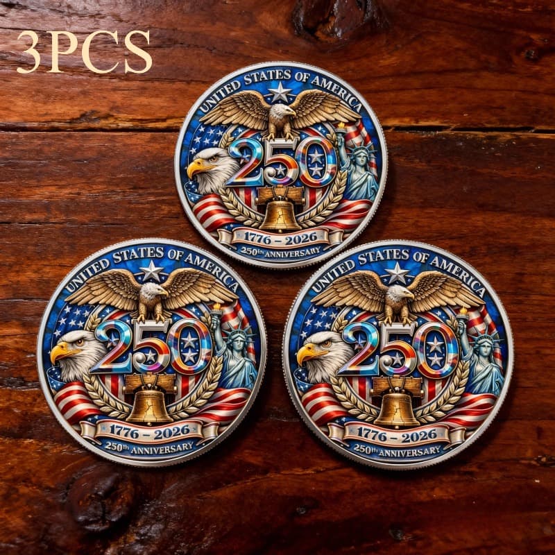 TEMU 3pcs Us 250th Anniversary Commemorative Coin | Double-sided Historical Design, Collectible , 250-year History Commemorative Gift, Suitable For Christmas, Halloween, And Valentine's Day