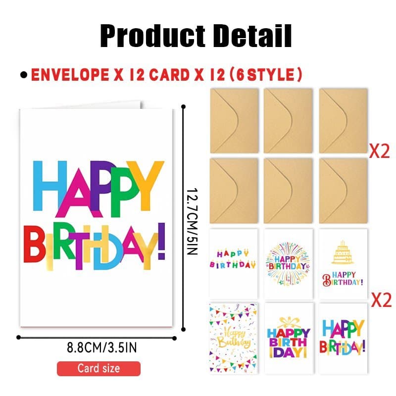 TEMU 24pcs (12 Envelopes + 12 Cards) Funny Cute Cartoon Celebration Balloon Cake Birthday Blank Greeting Cards To Family Friend Brother Sister Christmas Cards Happy New Year Gifts