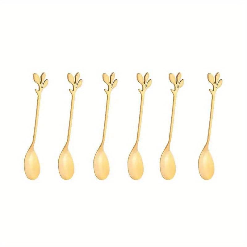 TEMU 6pcs Creative Stainless Steel Tree Leaf Spoon Coffee Spoon Tea Spoon Dessert Cutlery Set, Essential For Back-to-school& Holiday Gifts