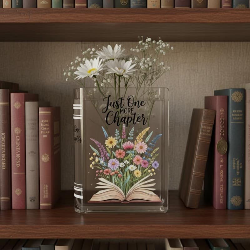 TEMU 1pc Book Vase - Acrylic Literary Vase Suitable For , Contemporary Rectangular Decor, Book-shaped Flower Holder For Desk/shelf, Library-themed Gift For, Minimalist Book Sculpture