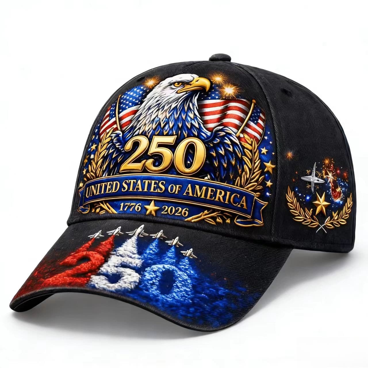 TEMU 250 Styles American Baseball Caps Compatible For 1776 & 2026 Flag Emblem With Golden Eagle & Design, Patriotic Unisex Hat Suitable For Day, Carnivals, Easter, Wear For &