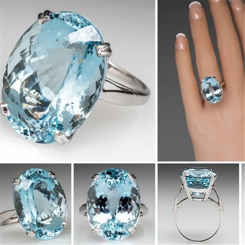 TEMU S925 Pure Silvery Fashion Ring With Hot-selling Aquamarine Stones Perfect For Wearing To And Parties, And An Gift.